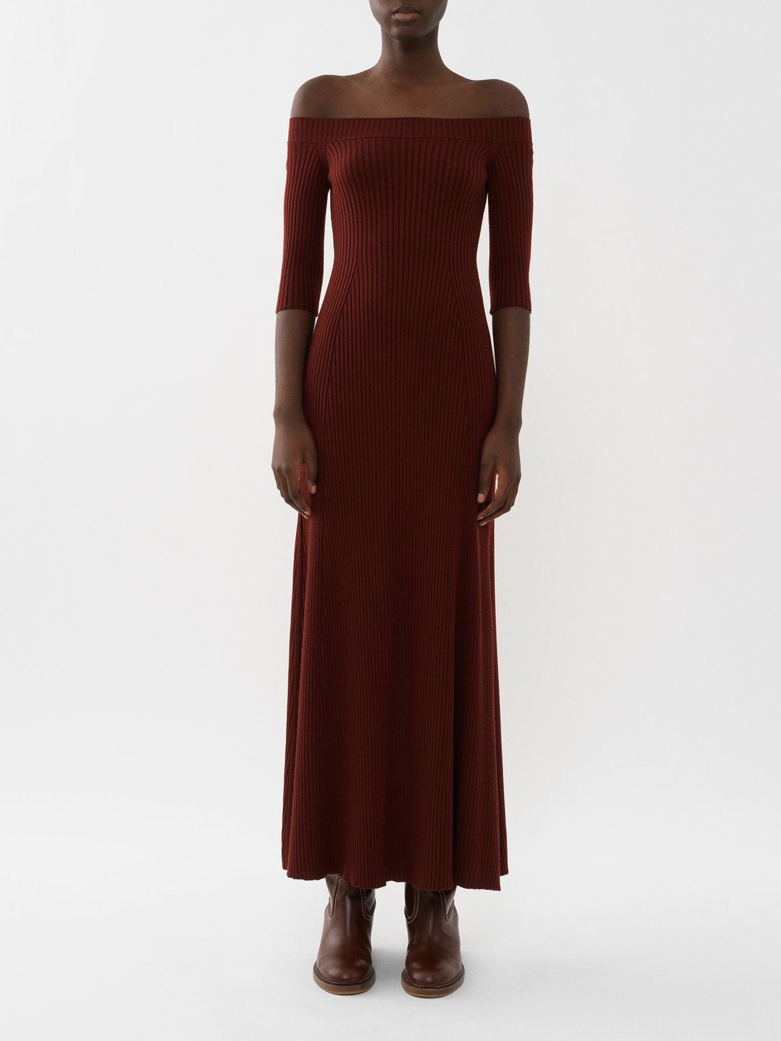 Robe épaules nues en laine - Dawn Red