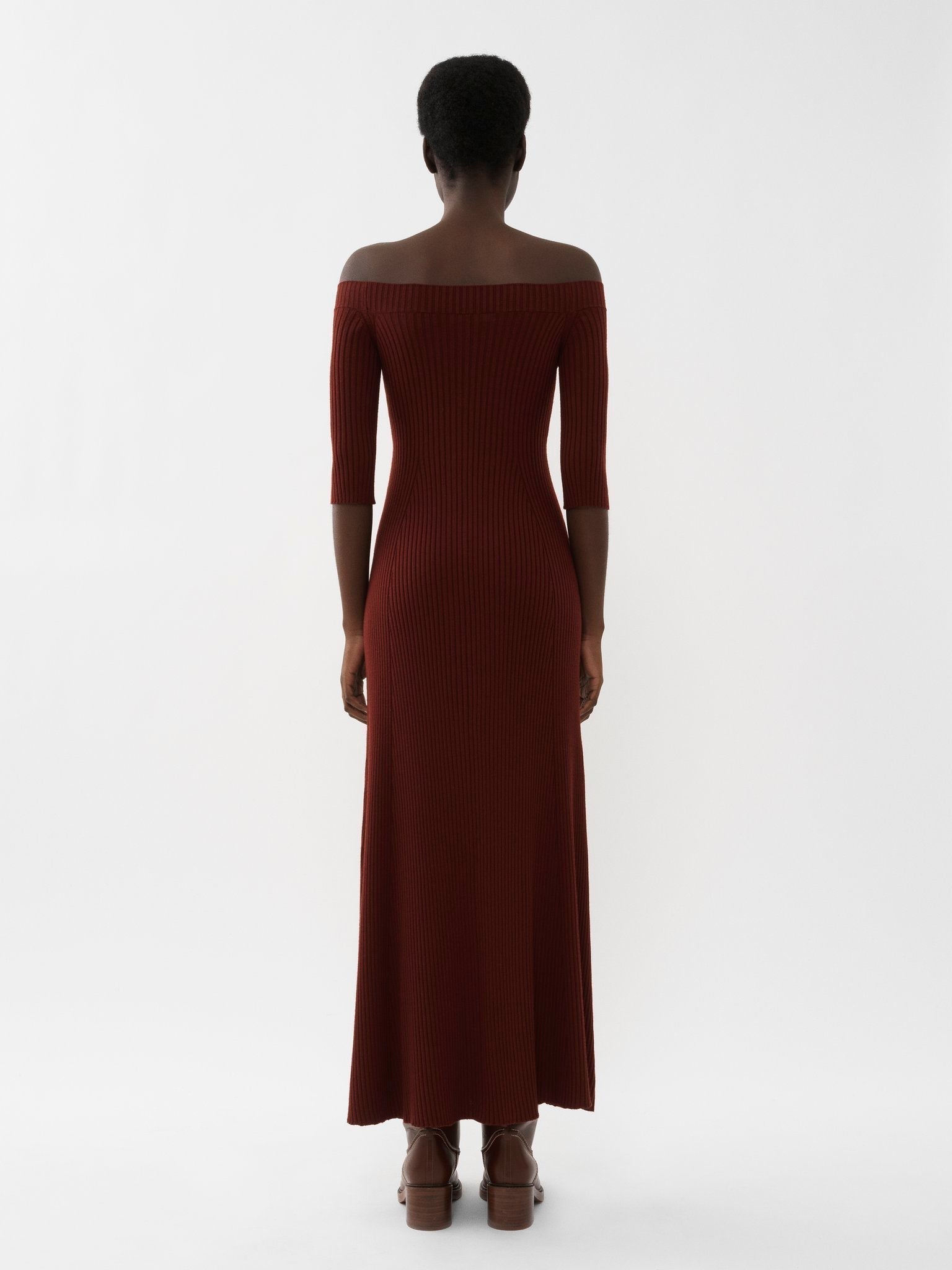 Robe épaules nues en laine - Dawn Red