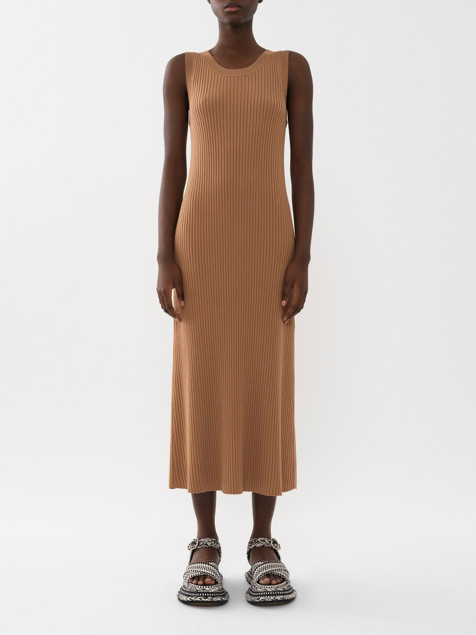 Robe côtelée sans manches en laine - Worn Brown