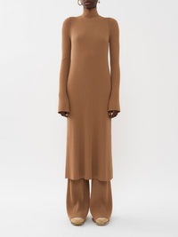 Robe côtelée sans manches en laine - Worn Brown