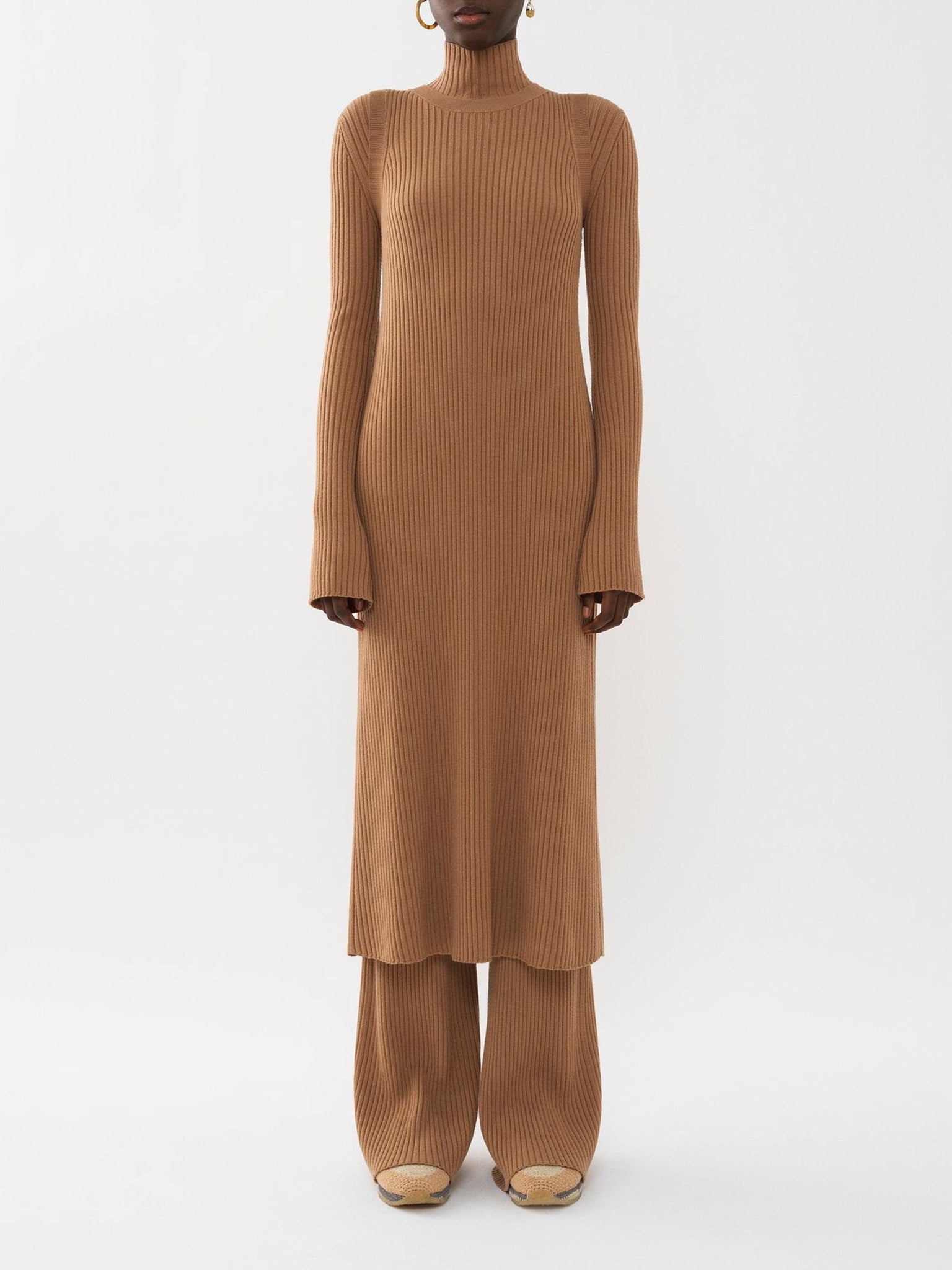 Robe côtelée sans manches en laine - Worn Brown