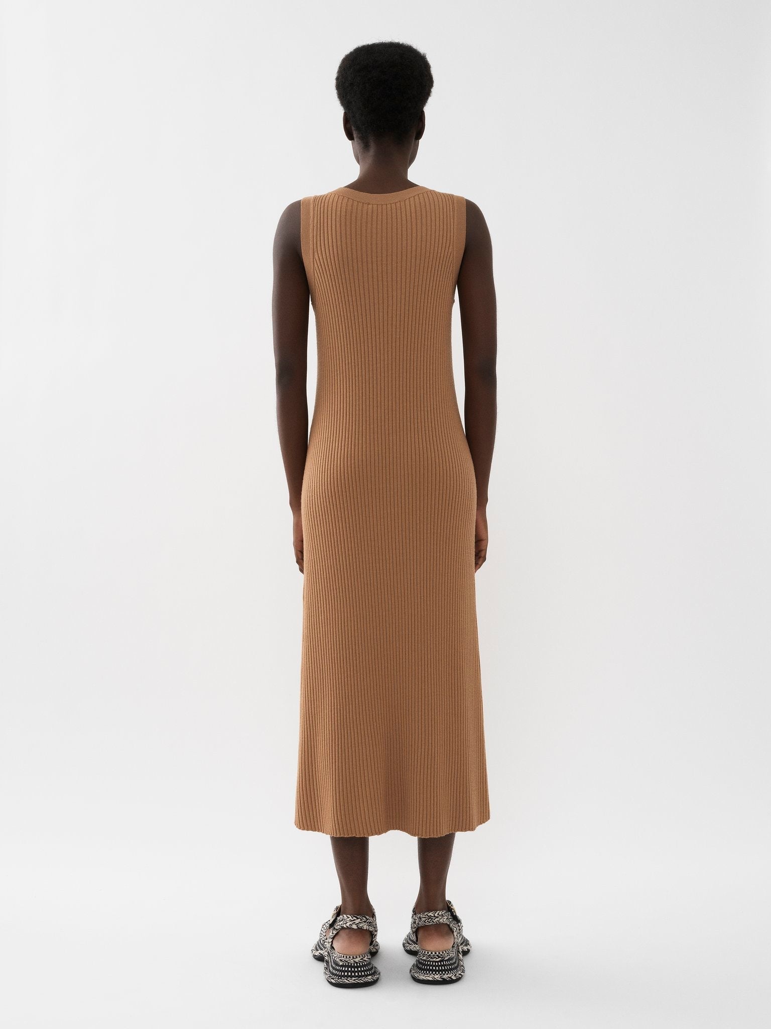 Robe côtelée sans manches en laine - Worn Brown