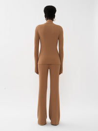 Pantalon évasé long en laine - Worn Brown