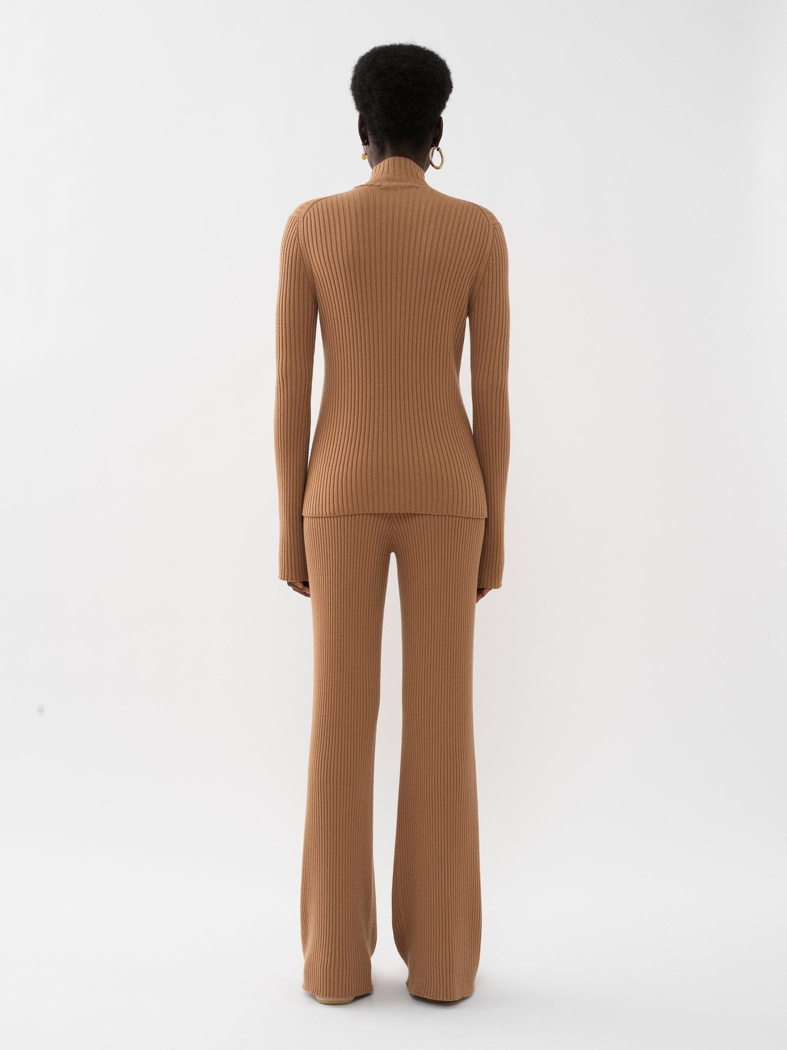 Pantalon évasé long en laine - Worn Brown