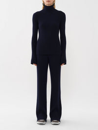 Pantalon évasé long en laine - Navy