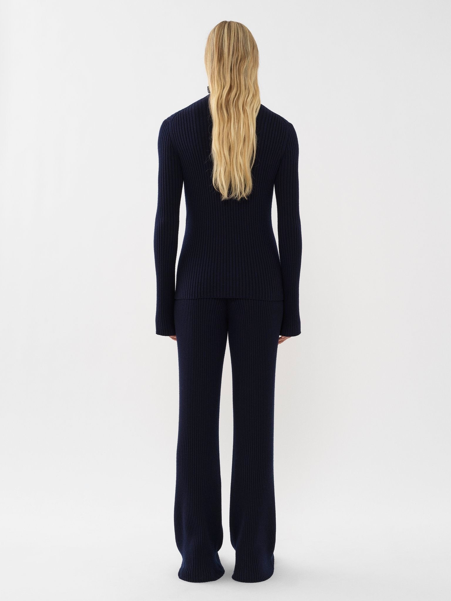 Pantalon évasé long en laine - Navy