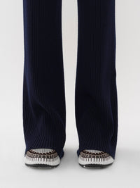 Pantalon évasé long en laine - Navy