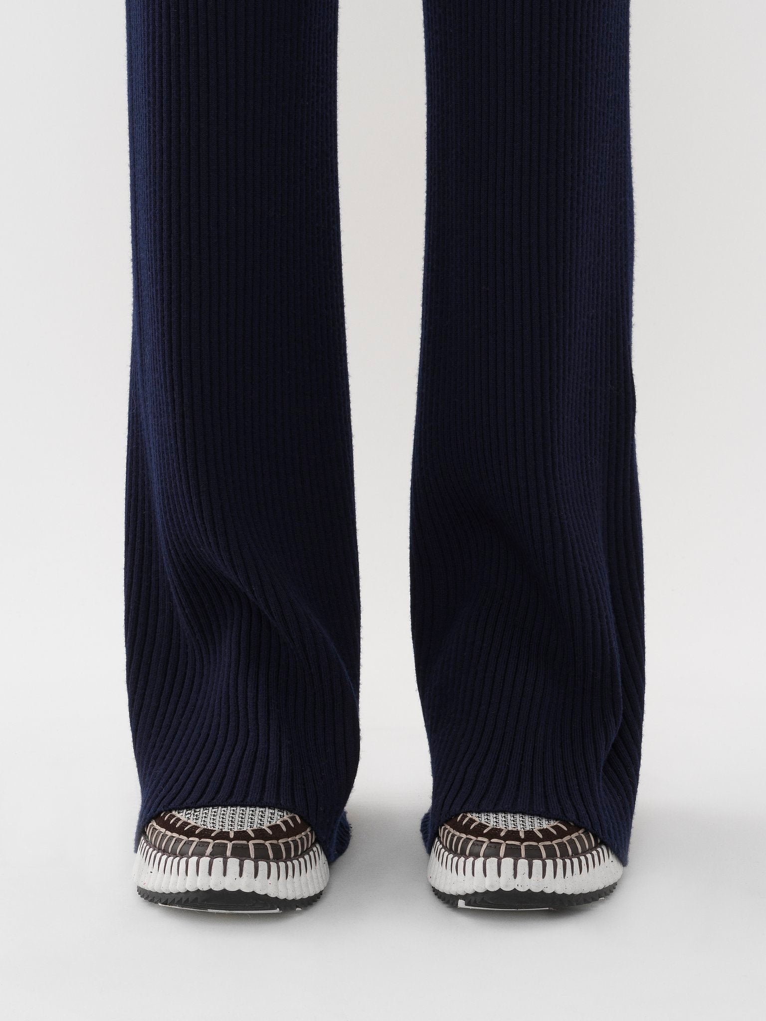 Pantalon évasé long en laine - Navy