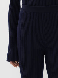 Pantalon évasé long en laine - Navy