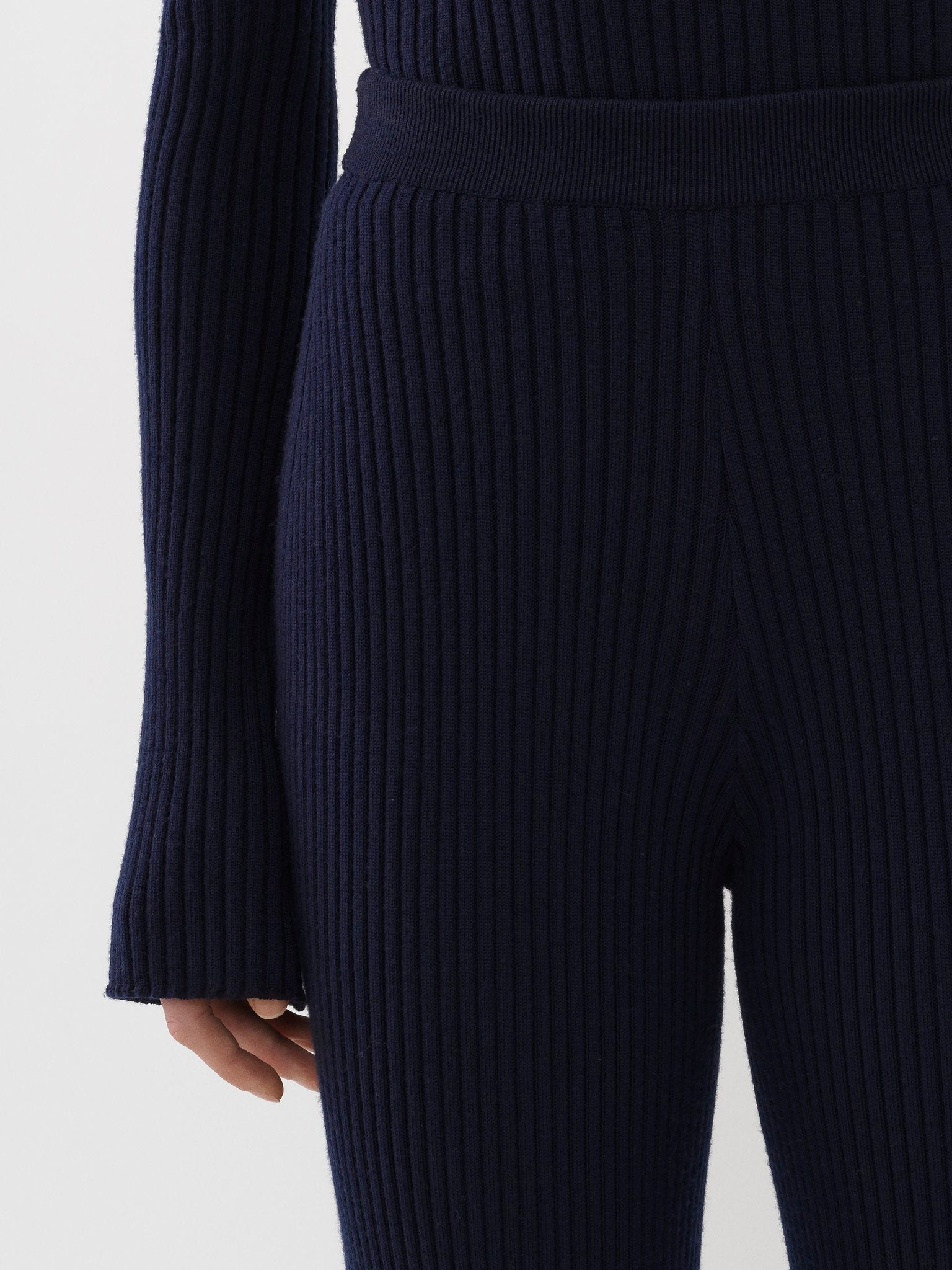 Pantalon évasé long en laine - Navy