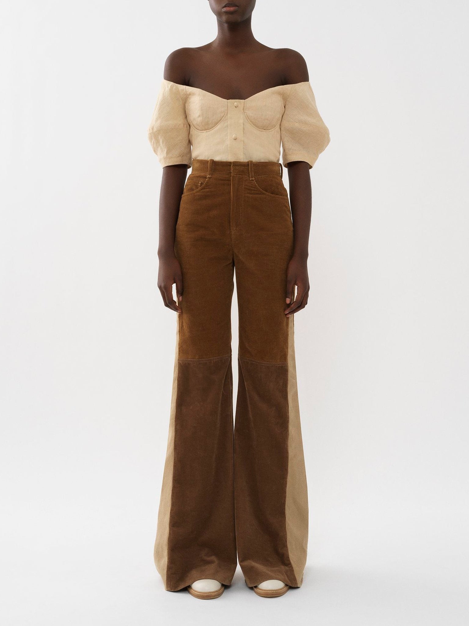 Pantalon évasé en velours cotelé - Off Brown