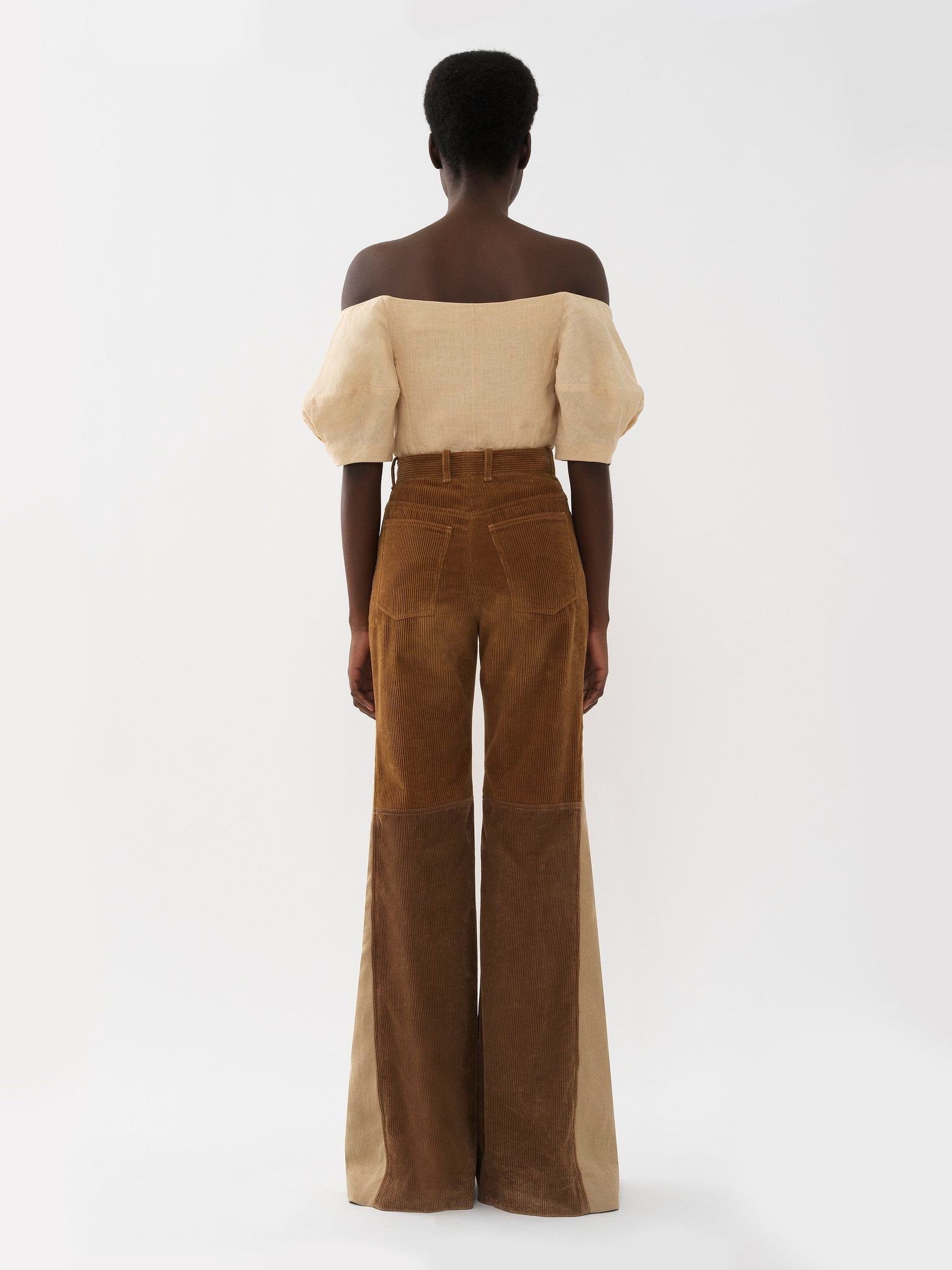 Pantalon évasé en velours cotelé - Off Brown
