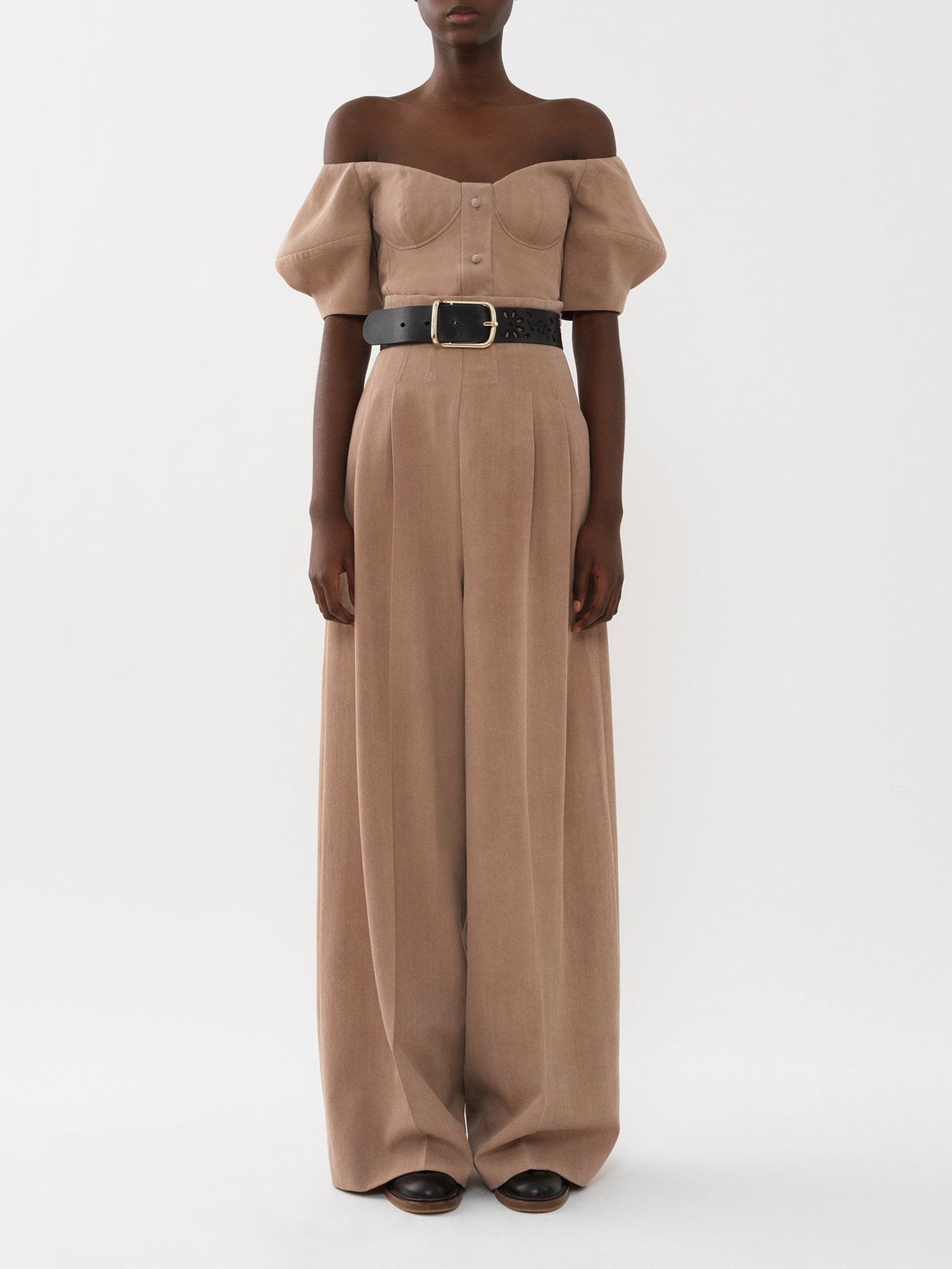Pantalon corset large en laine - Skin Beige