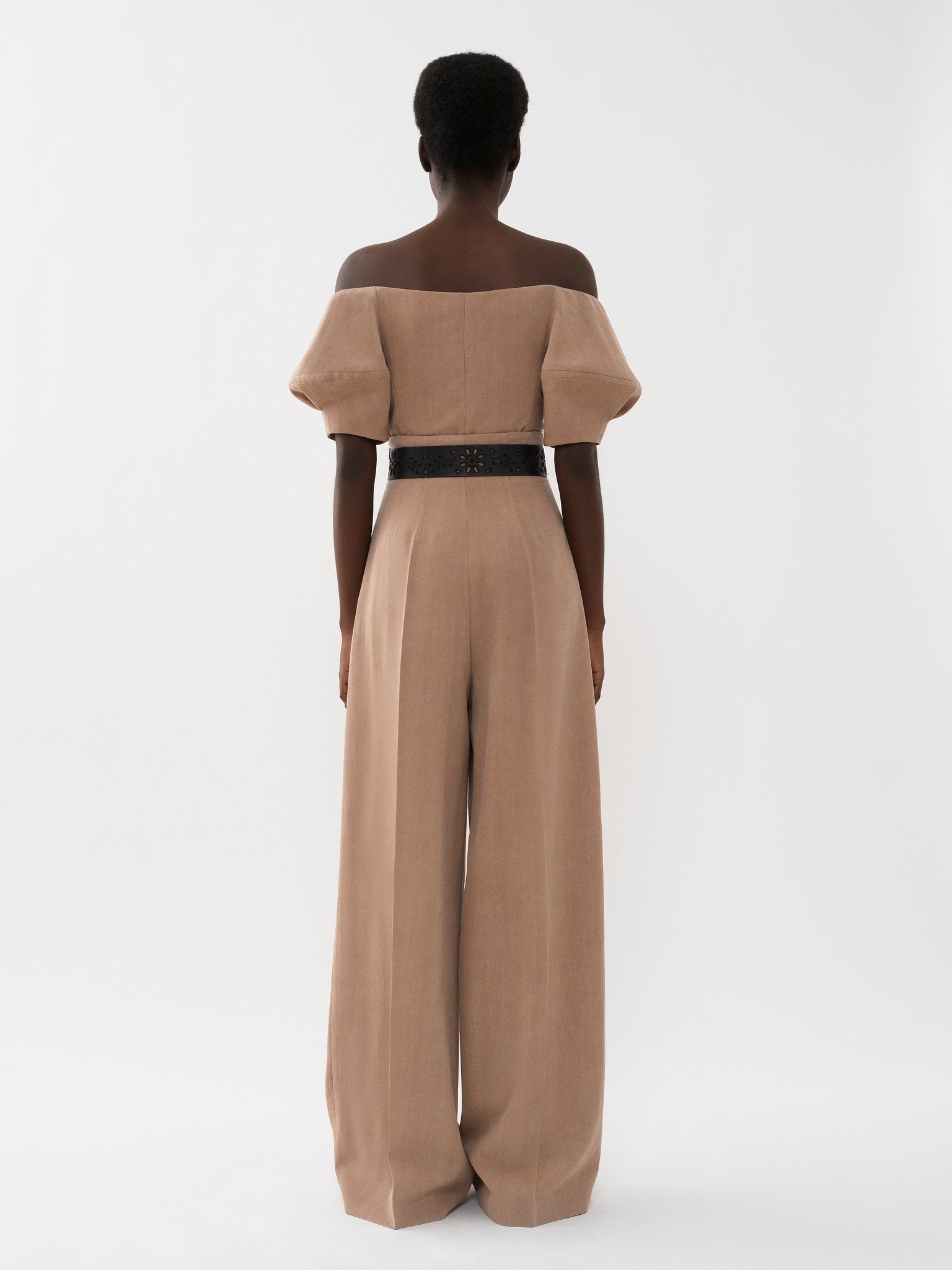 Pantalon corset large en laine - Skin Beige