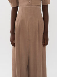 Pantalon corset large en laine - Skin Beige