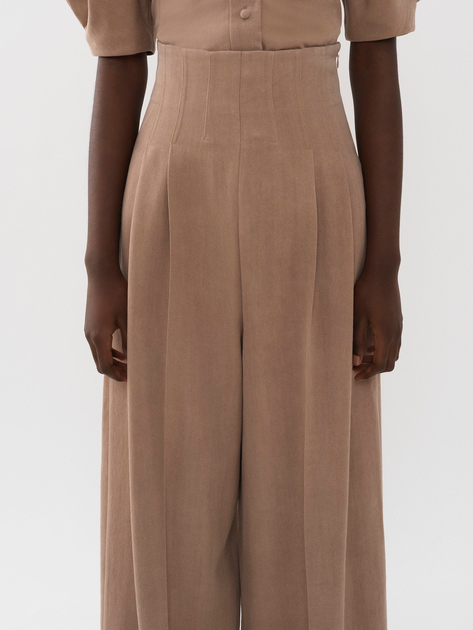 Pantalon corset large en laine - Skin Beige