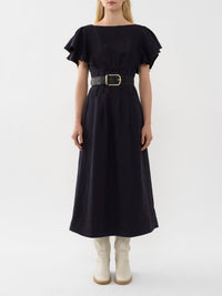 Robe corset volantée en lin - Ink Navy