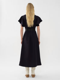 Robe corset volantée en lin - Ink Navy