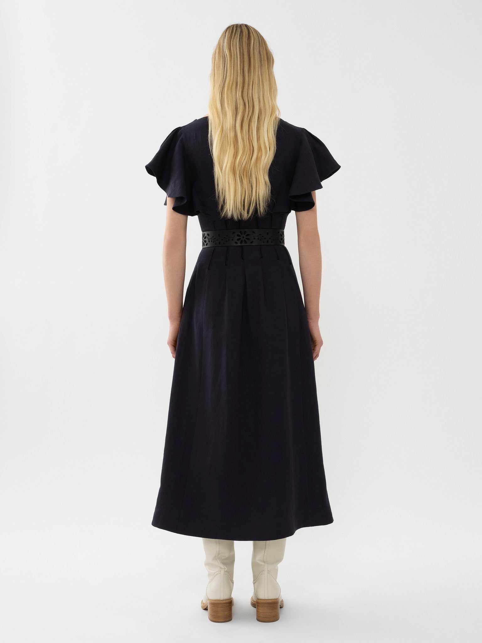 Robe corset volantée en lin - Ink Navy