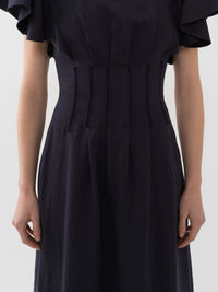 Robe corset volantée en lin - Ink Navy