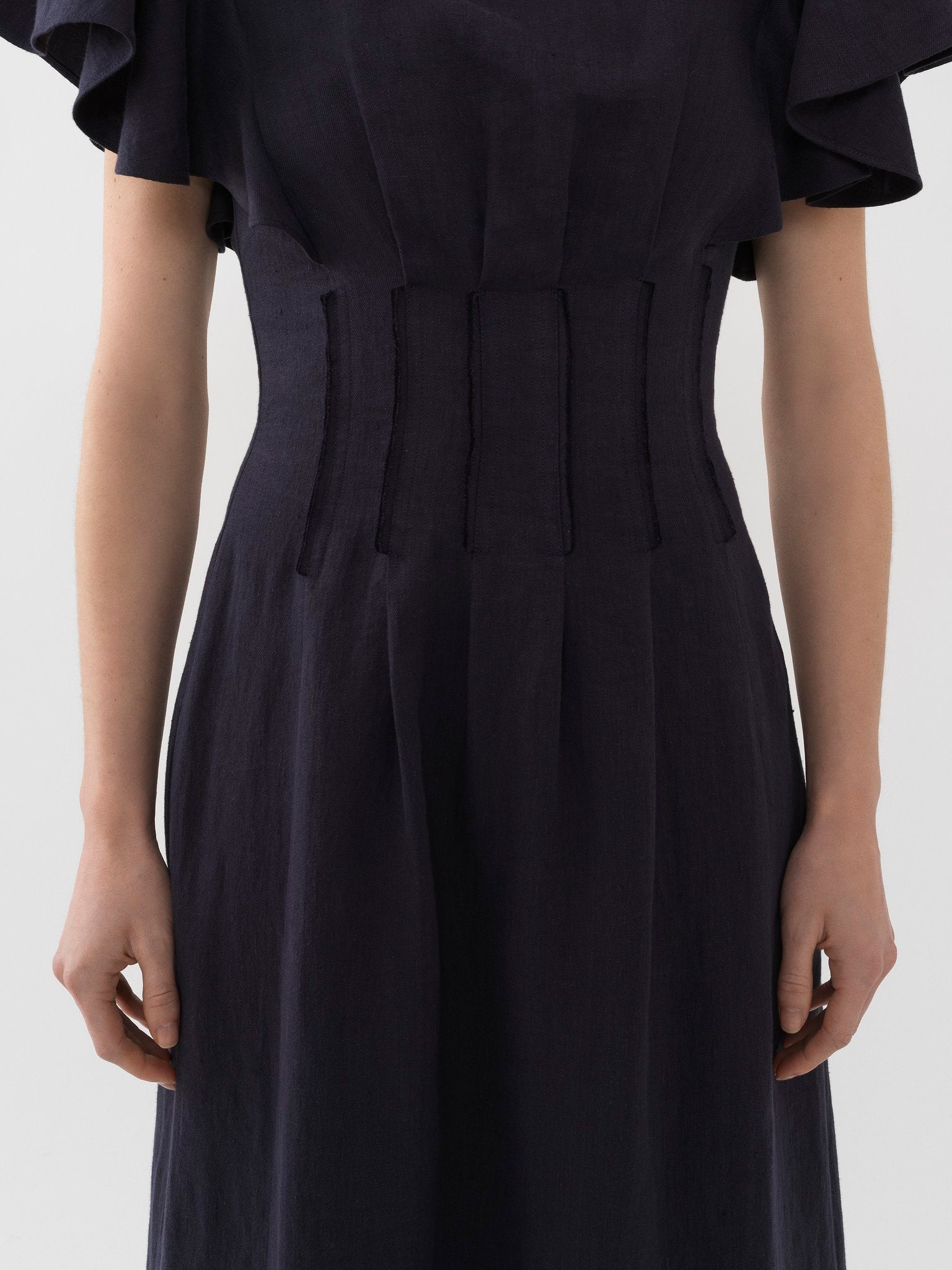 Robe corset volantée en lin - Ink Navy