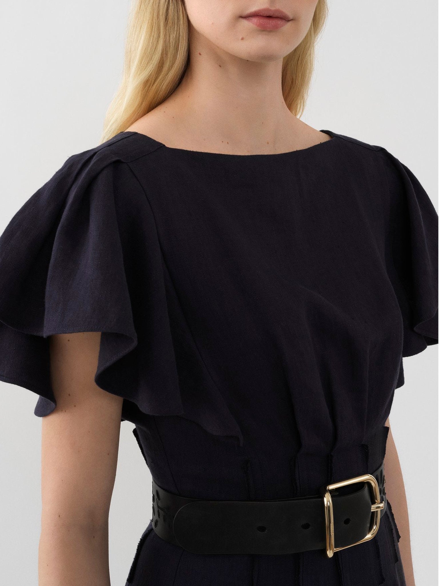Robe corset volantée en lin - Ink Navy