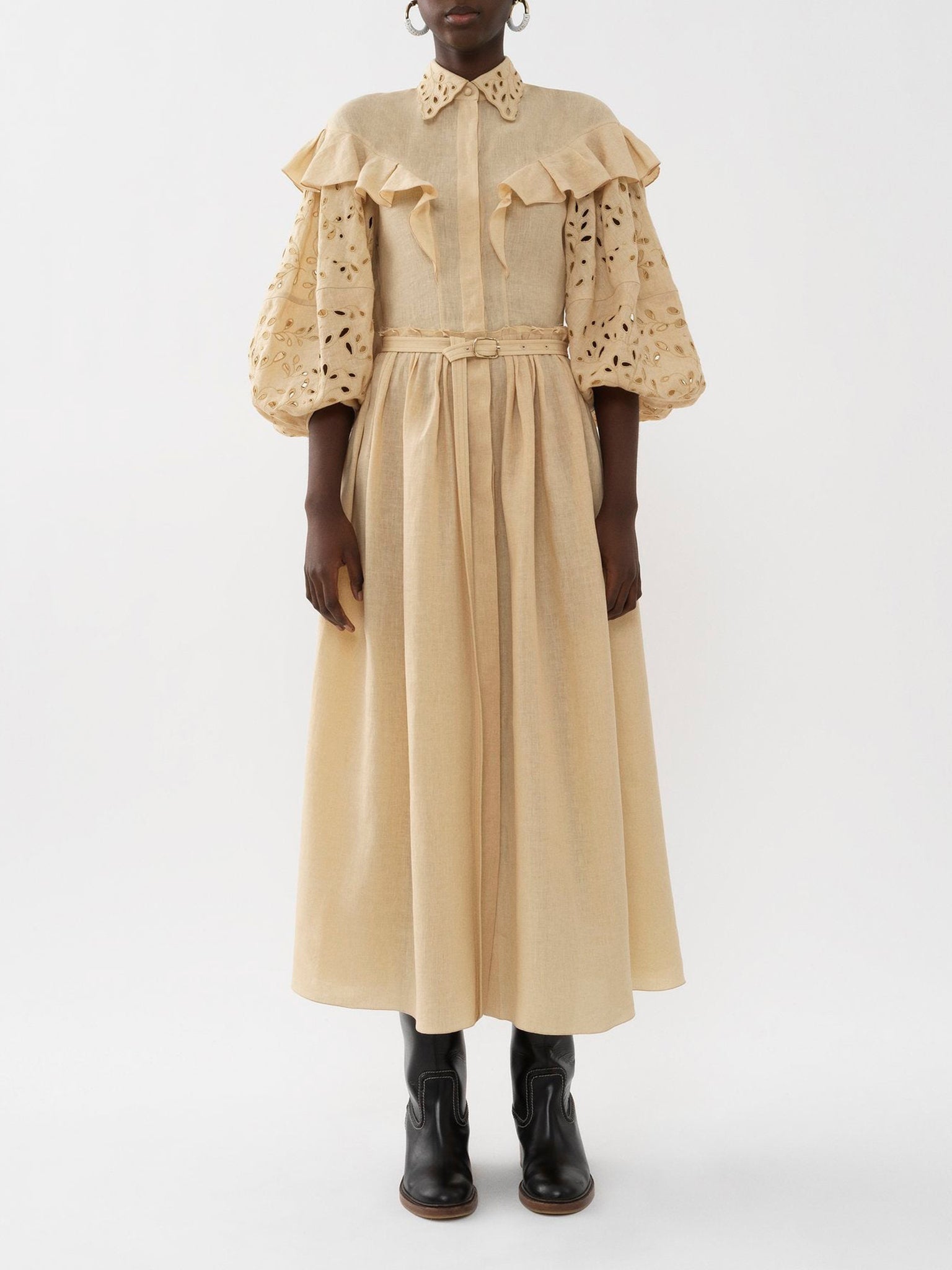 Robe chemise volantée en lin - Secret Brown