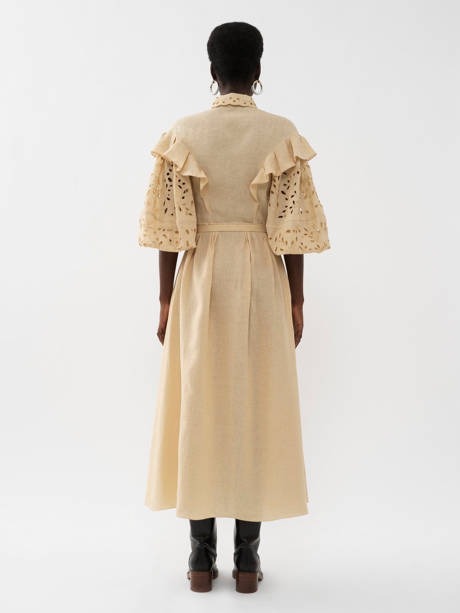 Robe chemise volantée en lin - Secret Brown