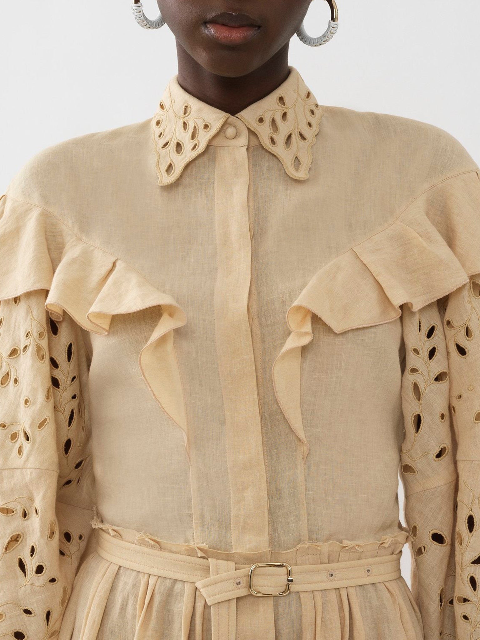 Robe chemise volantée en lin - Secret Brown