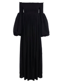Robe à manches longues smockée en laine - Black