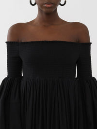 Robe à manches longues smockée en laine - Black