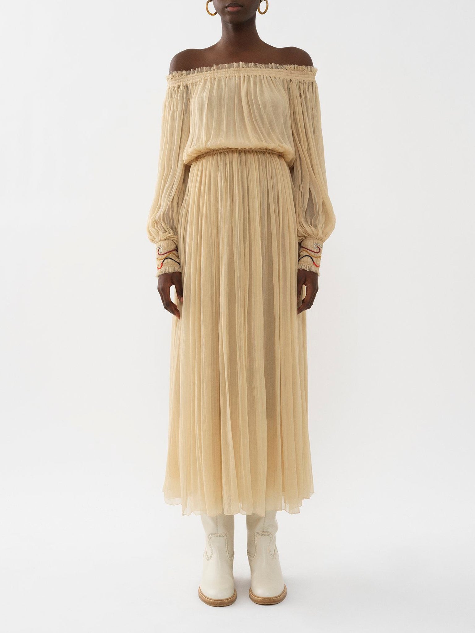 Robe épaules nues en soie - Secret Brown