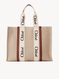 Grand sac cabas Woody en lin - White & Brown