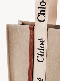 Grand sac cabas Woody en lin - White & Brown