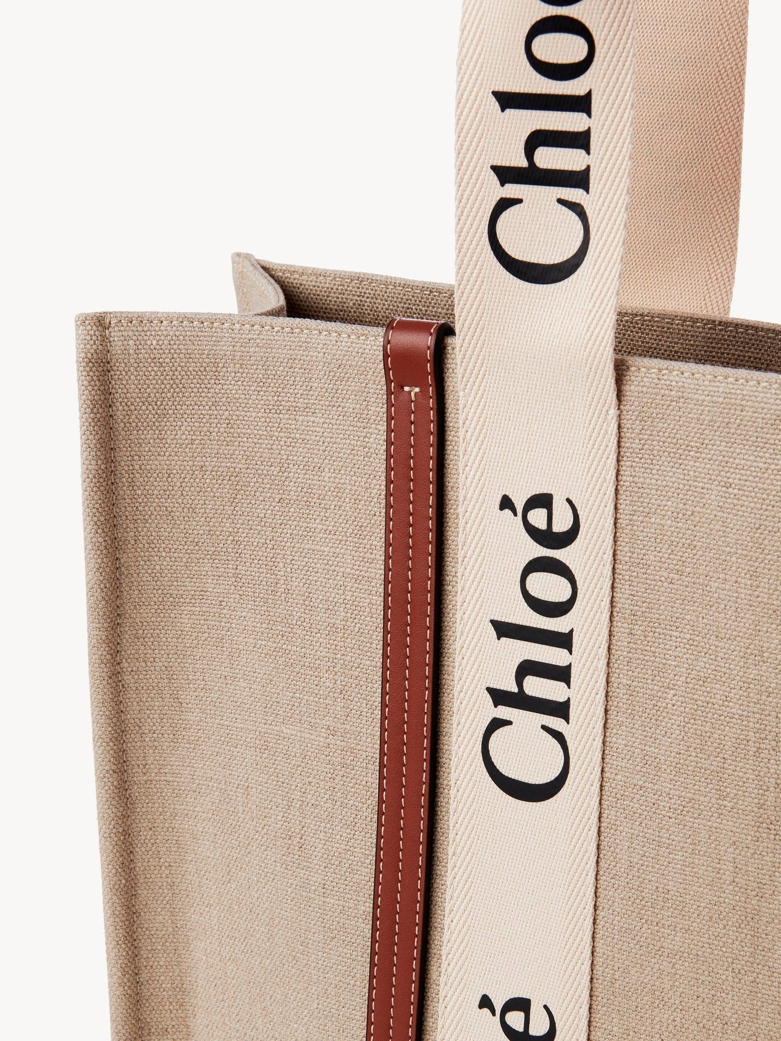 Grand sac cabas Woody en lin - White & Brown