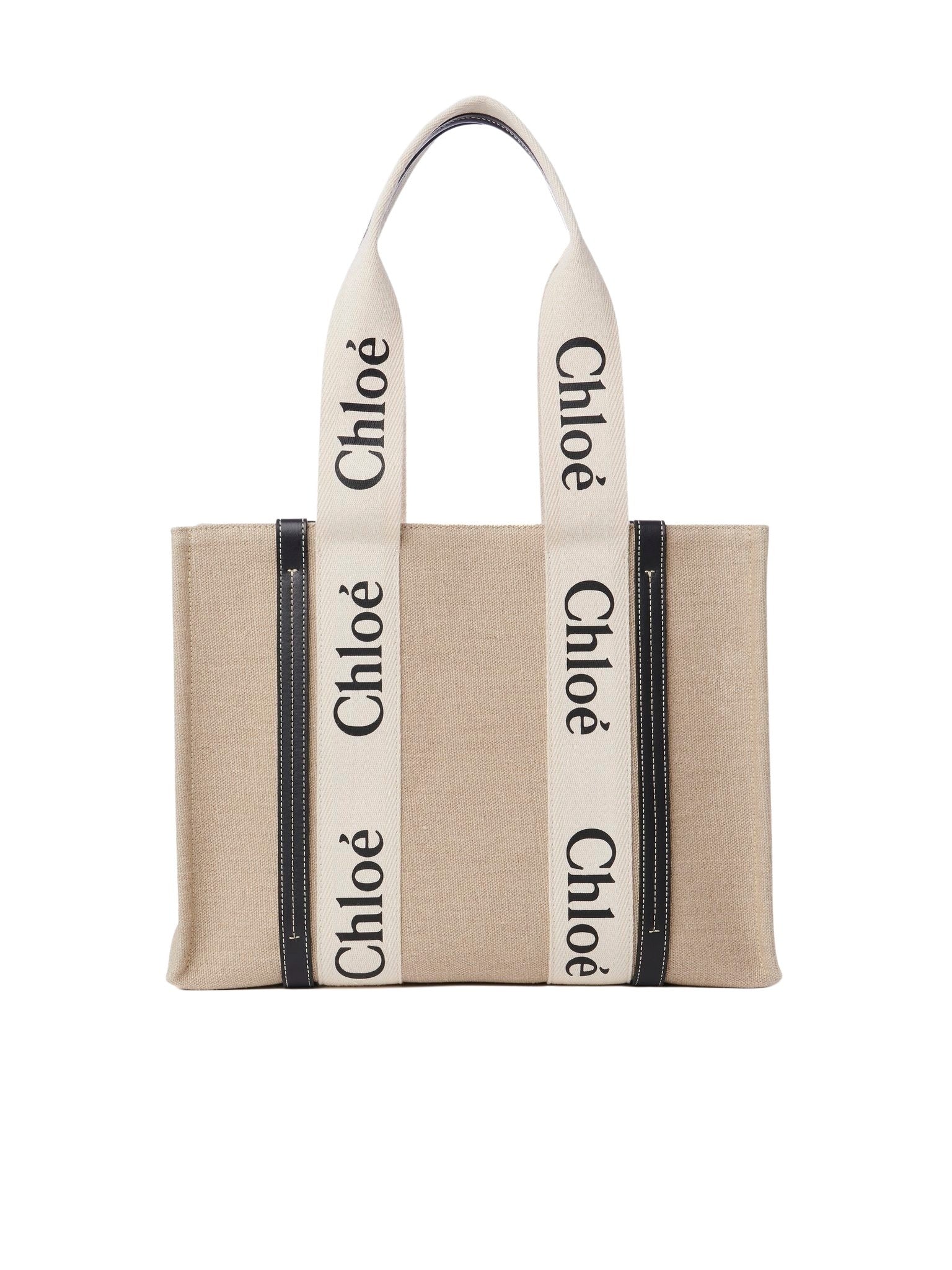 Sac cabas Woody large en lin - White & Blue