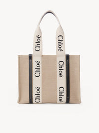 Sac cabas Woody large en lin - White & Blue