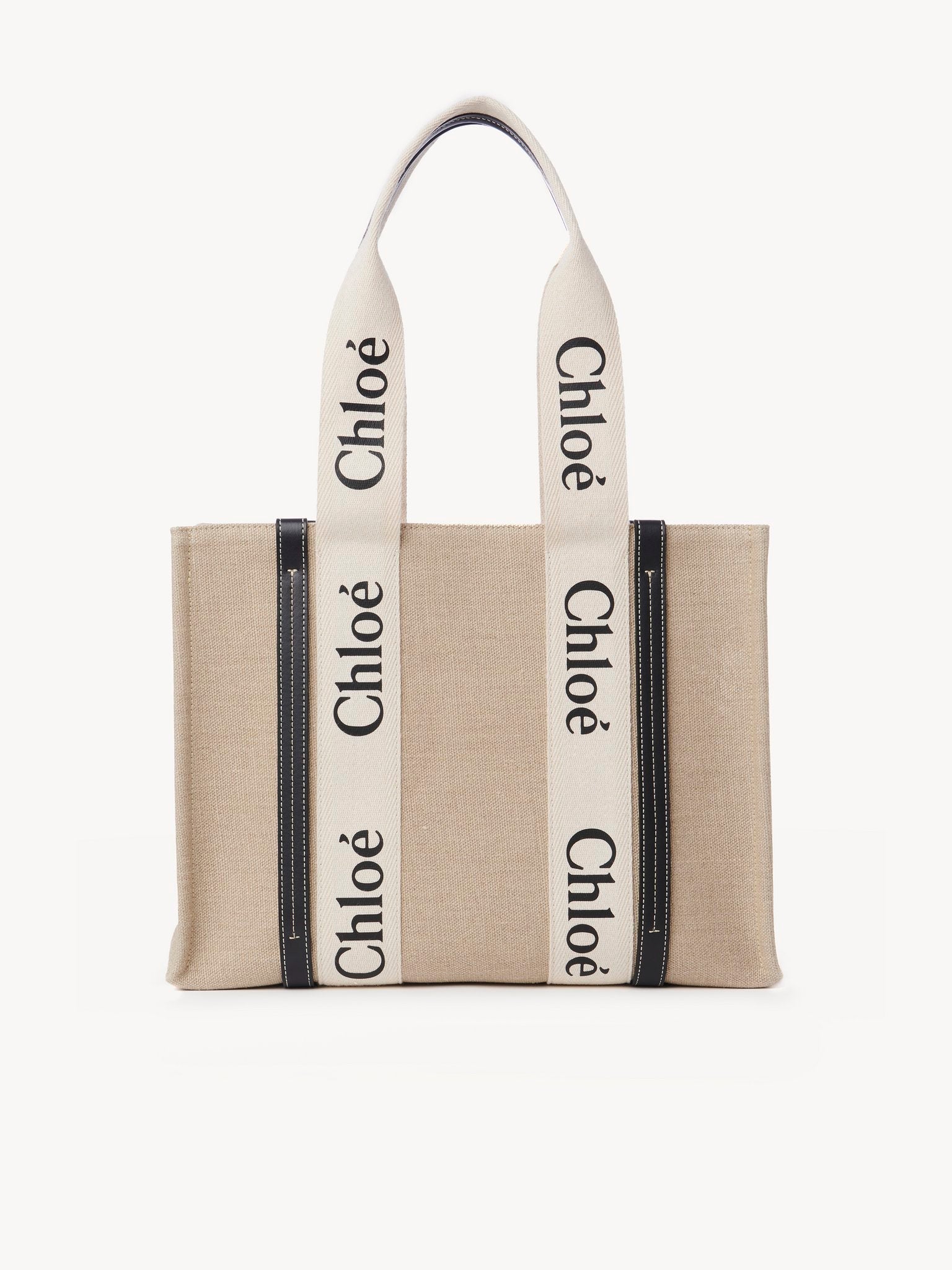 Sac cabas Woody large en lin - White & Blue