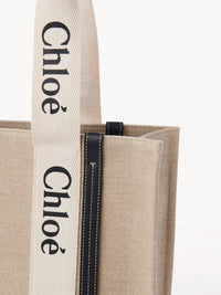 Sac cabas Woody large en lin - White & Blue