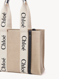 Sac cabas Woody large en lin - White & Blue
