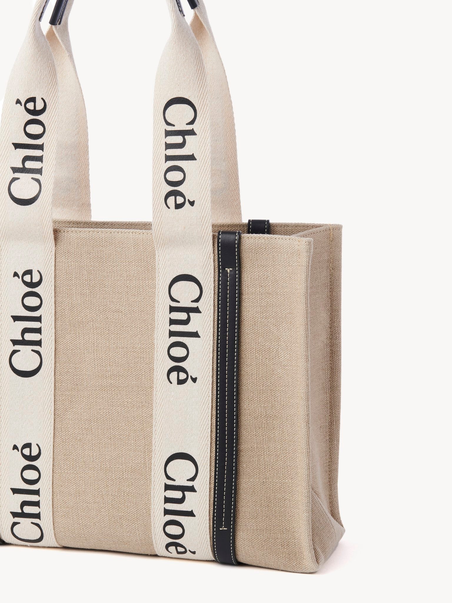 Sac cabas Woody large en lin - White & Blue
