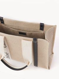 Sac cabas Woody large en lin - White & Blue