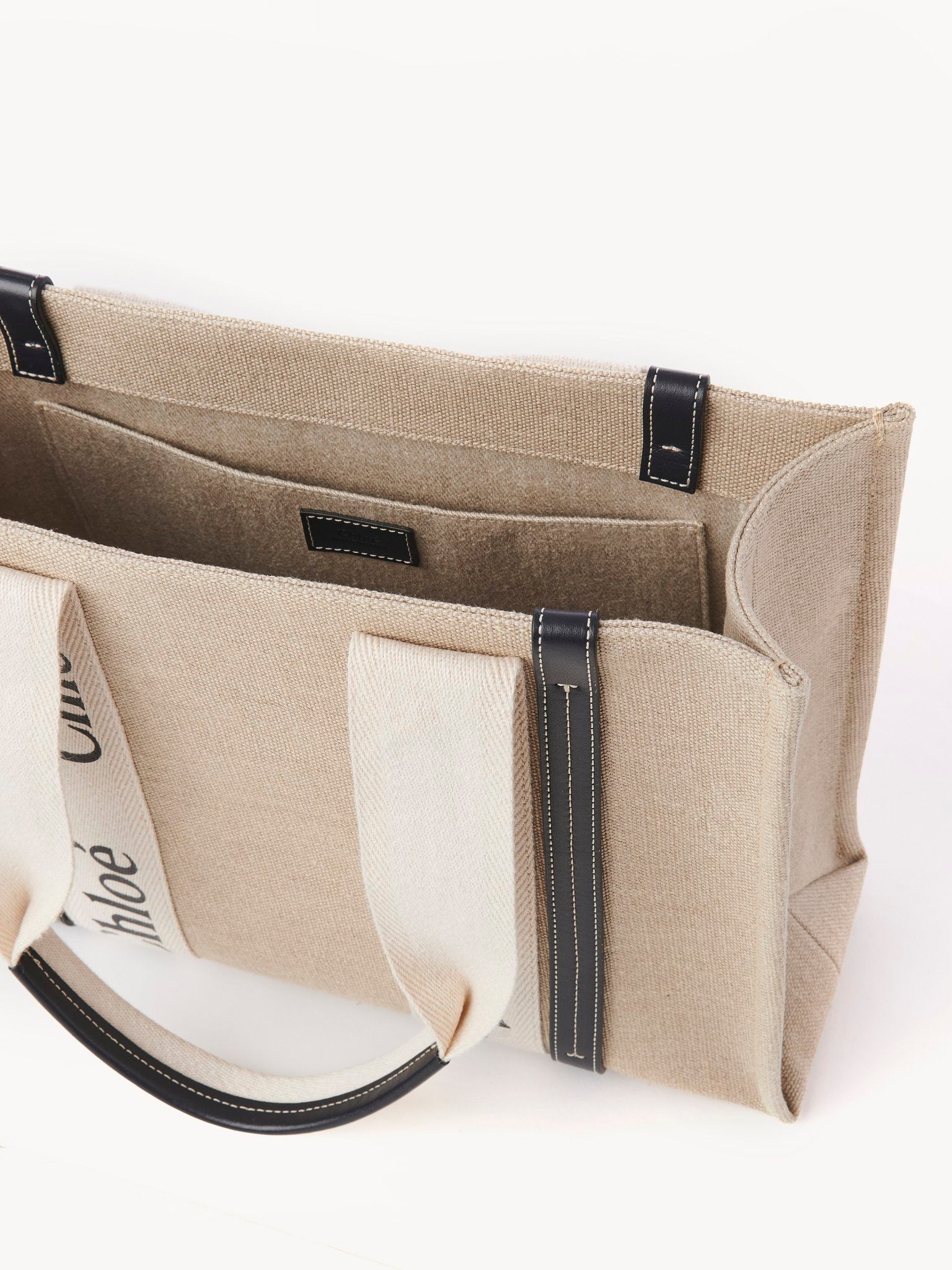Sac cabas Woody large en lin - White & Blue