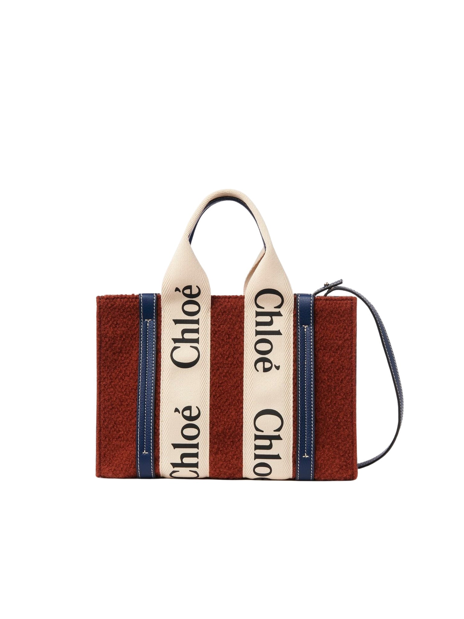 Petit sac cabas Woody à bandoulière en laine - Red & Blue