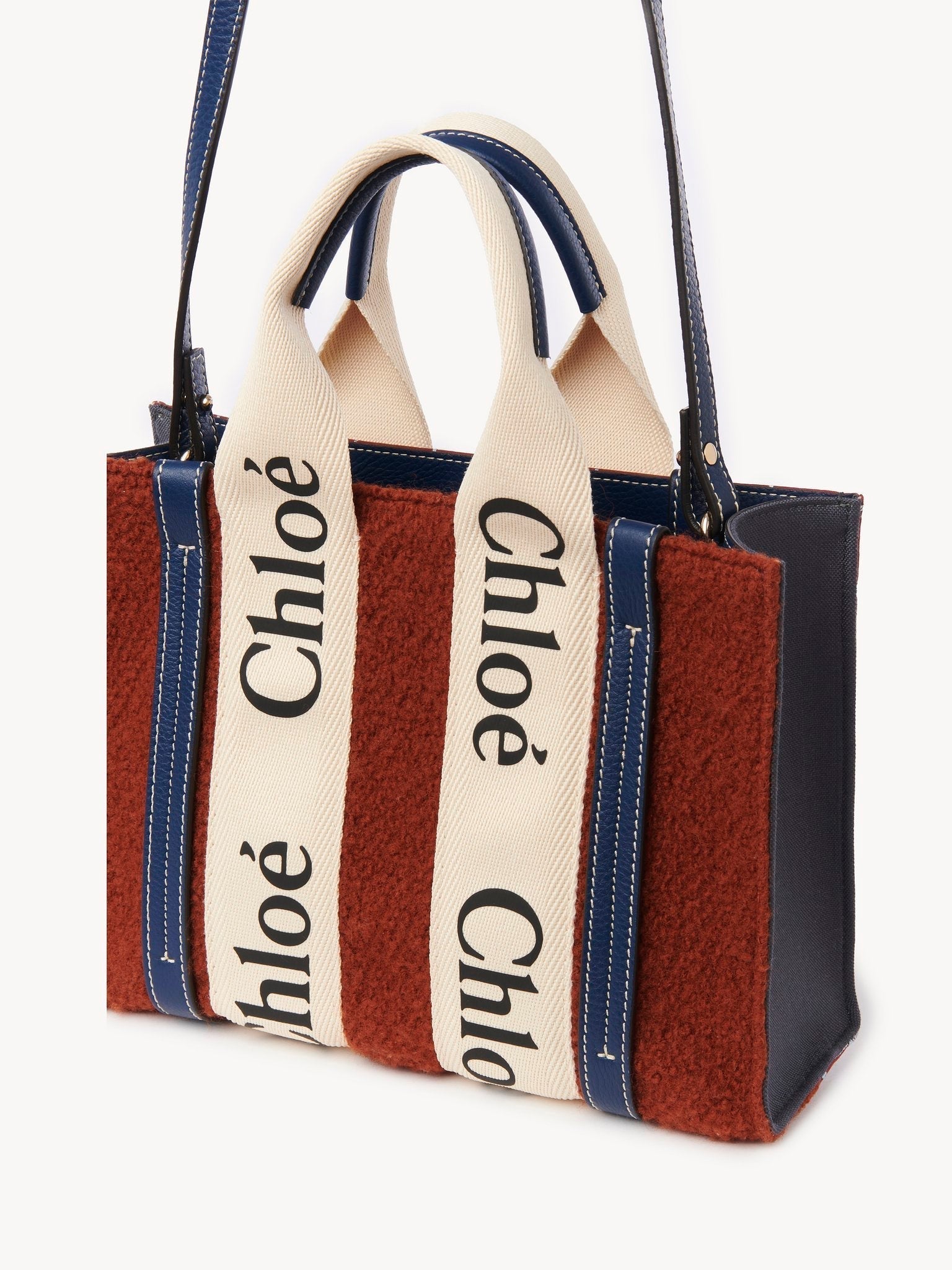 Petit sac cabas Woody à bandoulière en laine - Red & Blue