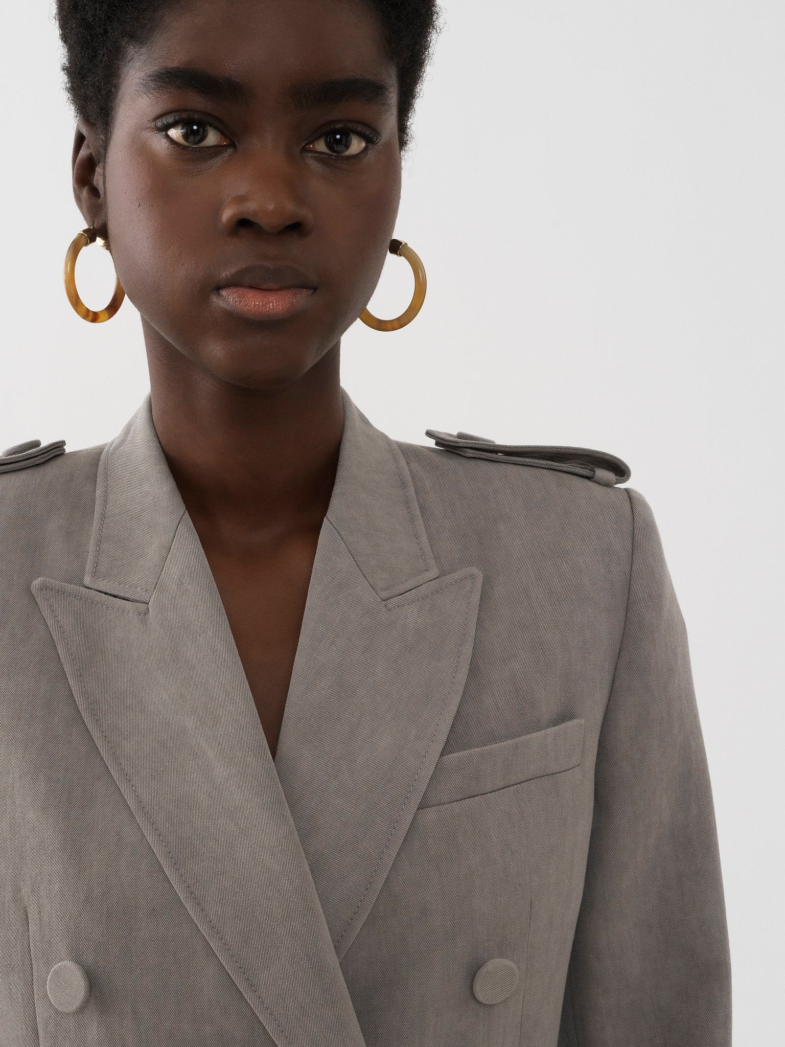 Veste blazer croisée inspiration militaire en laine - Lava Brown