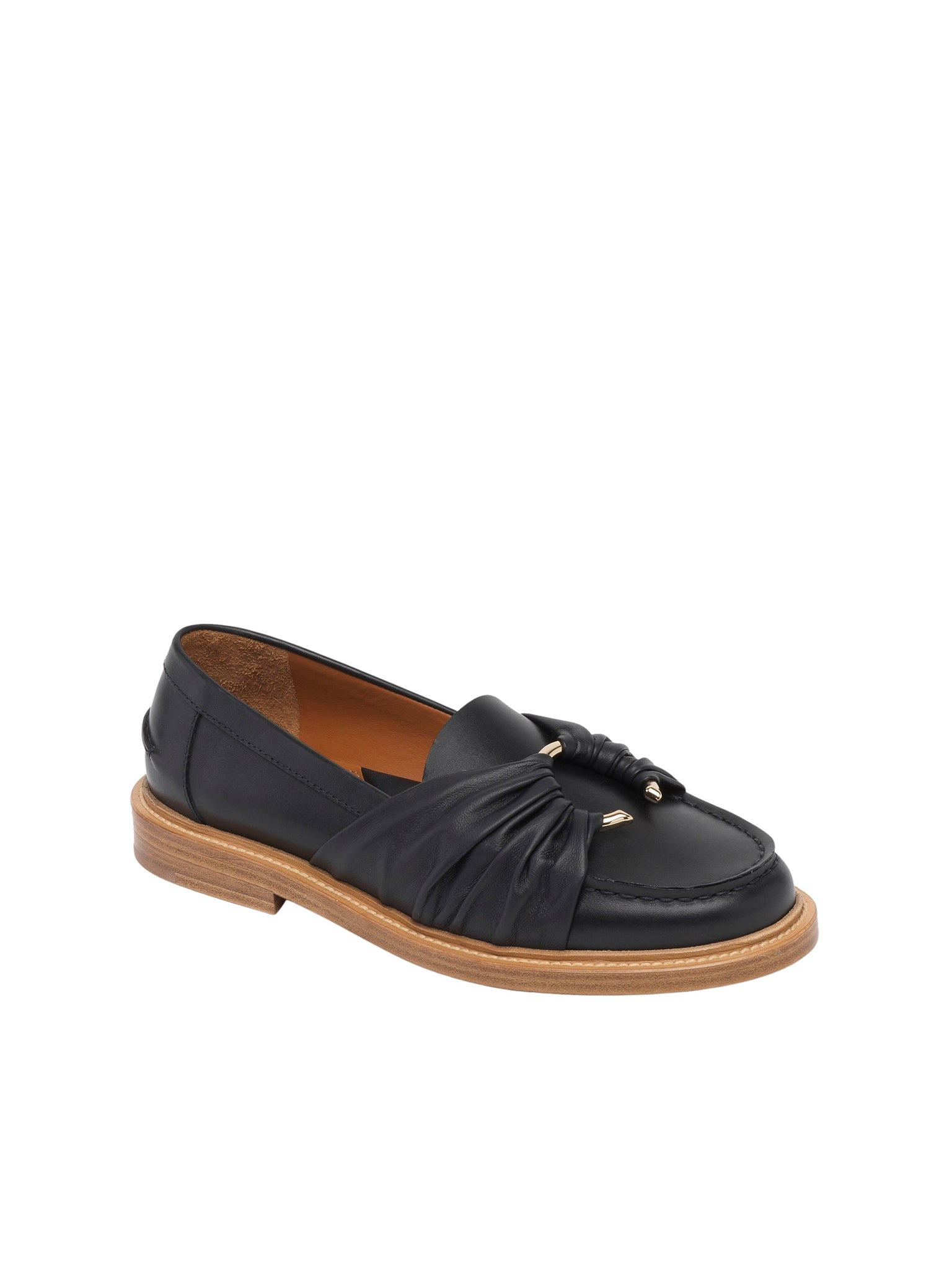 Mocassins C plats en cuir effet naturel - Dark Navy