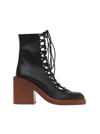 Bottes à lacets zippées en cuir - Black