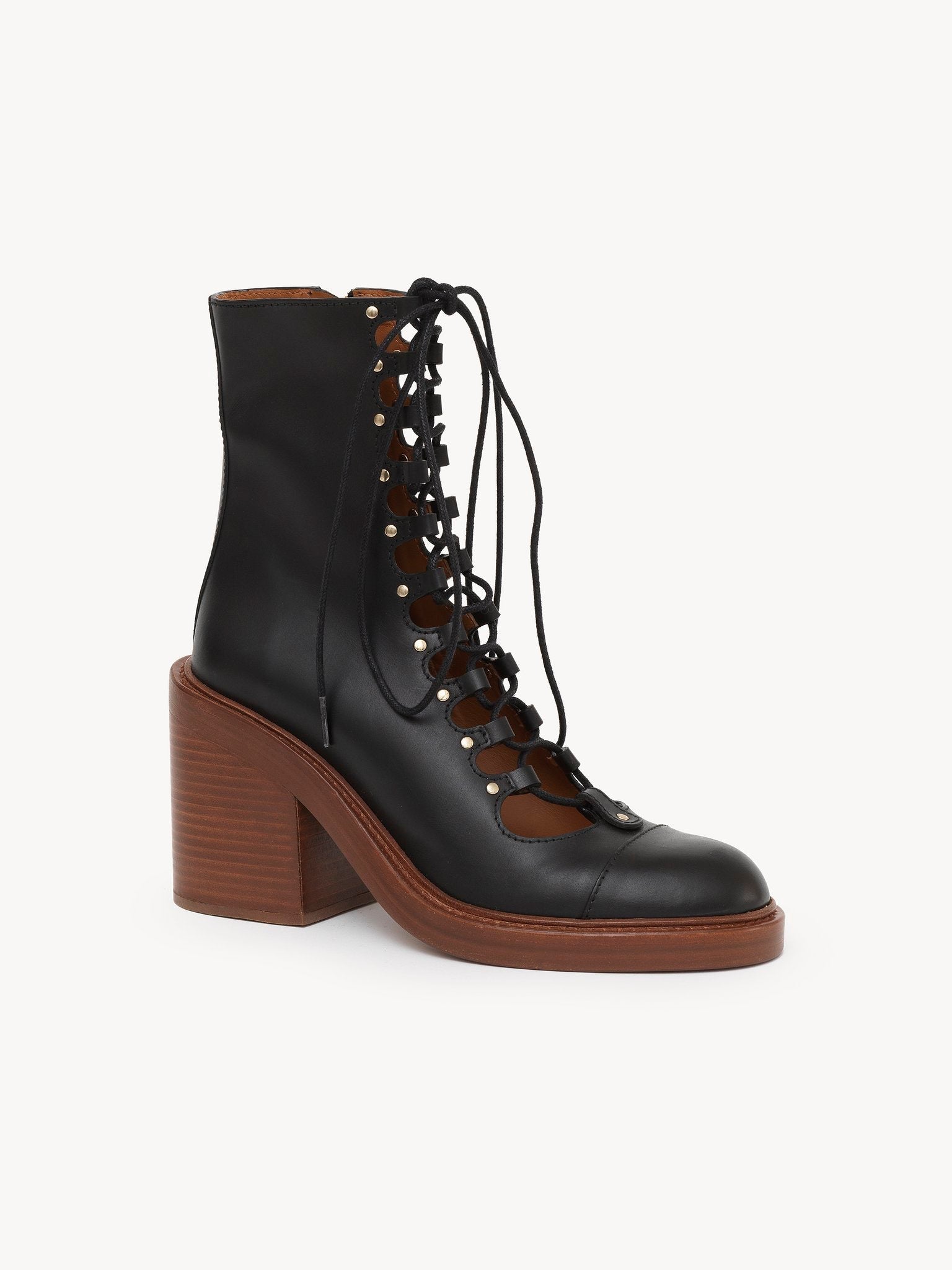 Bottes à lacets zippées en cuir - Black