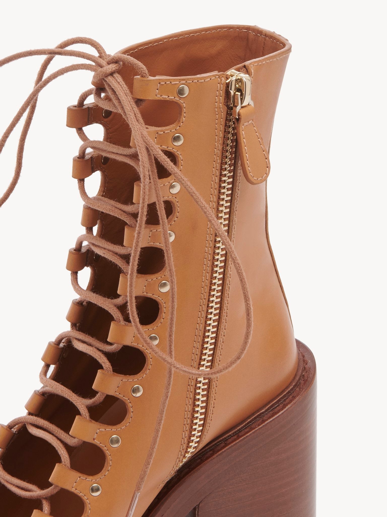 Bottes à lacets zippées en cuir - Luminous Ochre